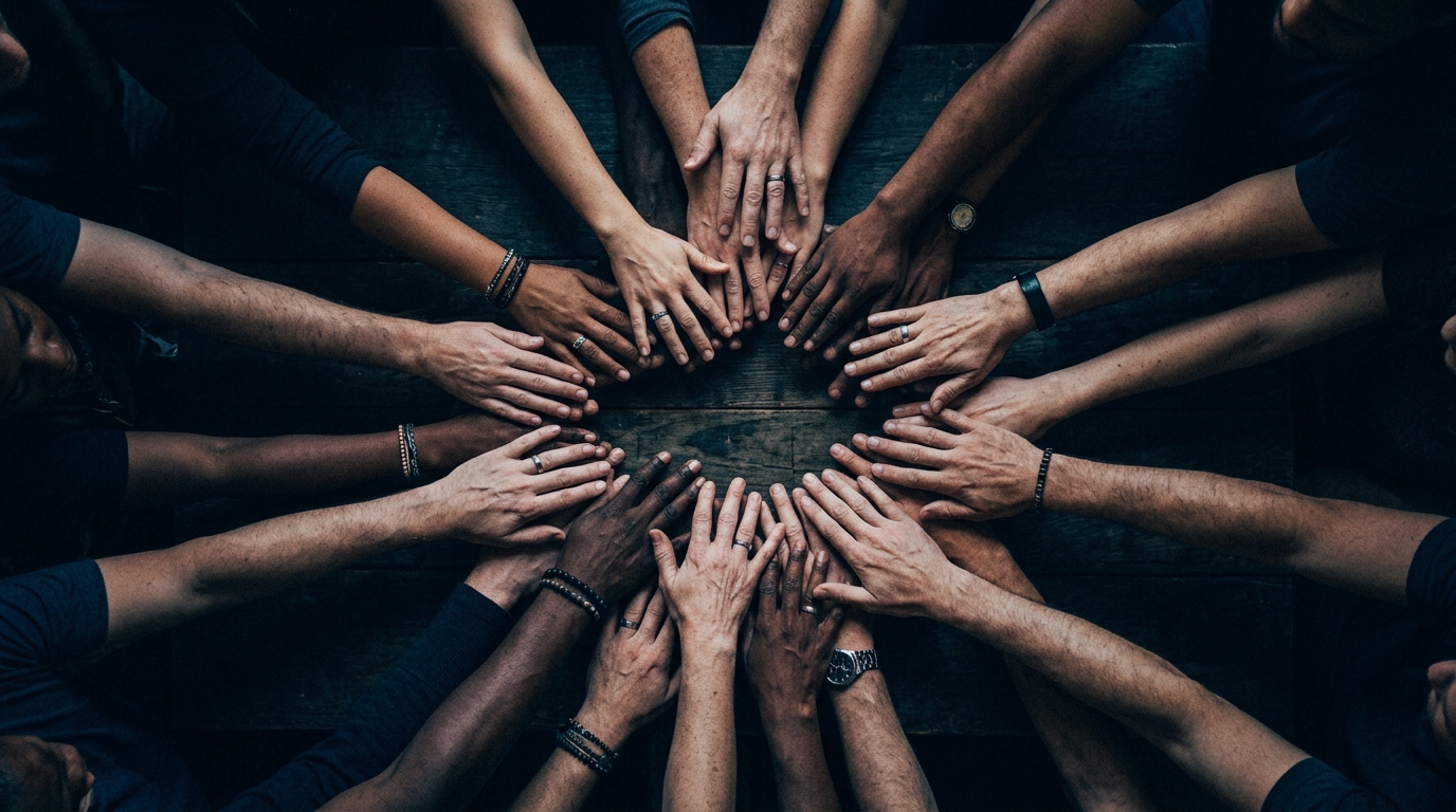 Hands joined together in unity huddle